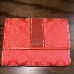 Coach Vintage Signature Red Canvas and Suede Compact Wallet